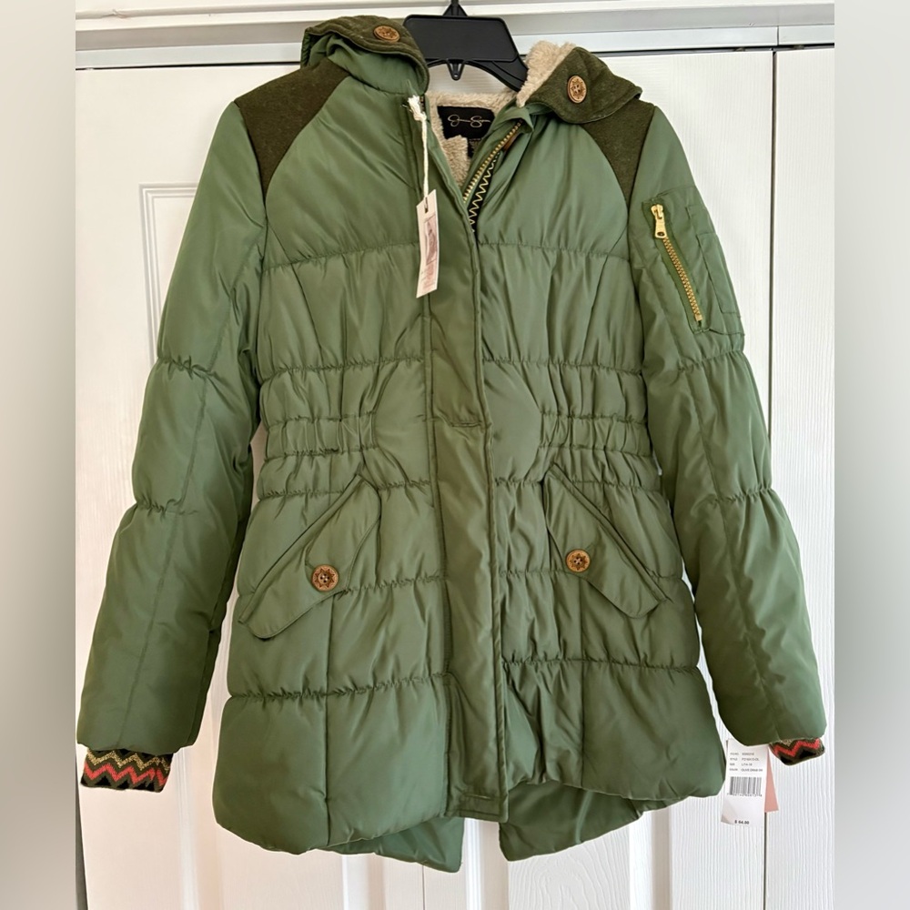 Jessica Simpson Girls Olive Green Puffer Jacket. Size Large (12-14) NWT